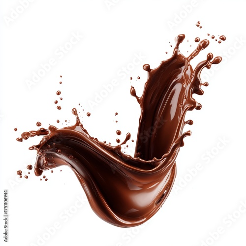 Dynamic chocolate splash, showcasing a vibrant and rich cocoa hue, with intricate details and liquid texture, it's a visually stunning and appetising sight