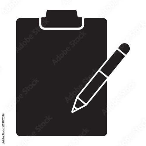 Black clipboard with white pen for note taking and task management in business and education settings minimal and elegant style