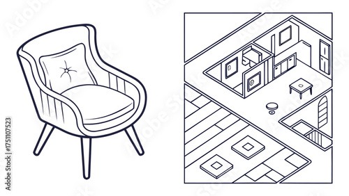 Chair Outline Top View Vector Set of Floor Plan Icons for Interior Design and Architectural Projects in Minimal Thin Line Style