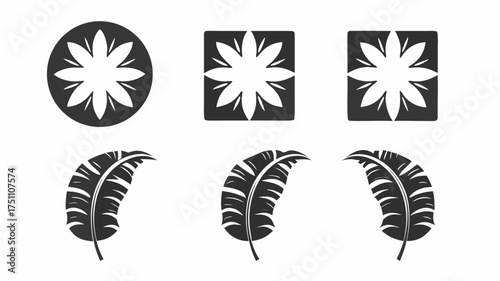 Collection of stylized floral and leaf designs in black and white showcasing botanical elements beautifully | editable eps vectors silhouette