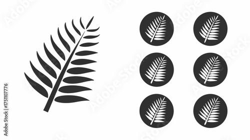 A collection of fern leaves and leaf icons arranged in a visually appealing and simple composition design | editable eps vectors silhouette