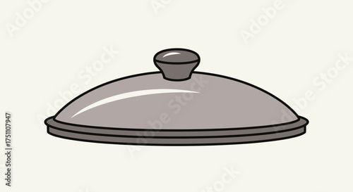 Simple Illustration of a Gray Pot Lid with a Handle.