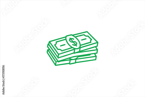 Stacks of money in green outline a simple financial illustration silhouette