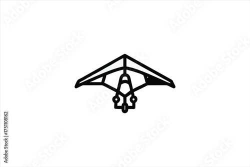 Simple drawing of a hang glider in flight black and white silhouette