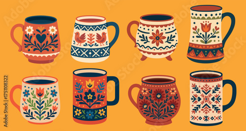 Folk and Ethnic Pattern Mug Collection — Traditional Handcrafted Cups