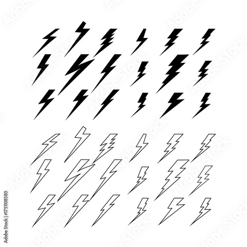 Lightning Bolt Vector Icon Set: Speed, Energy and Thunder Symbol Collection suitable for graphic design