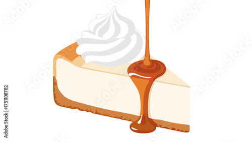Delicious Cheesecake Slice with Whipped Cream and Caramel Drizzle, Dessert Delight.