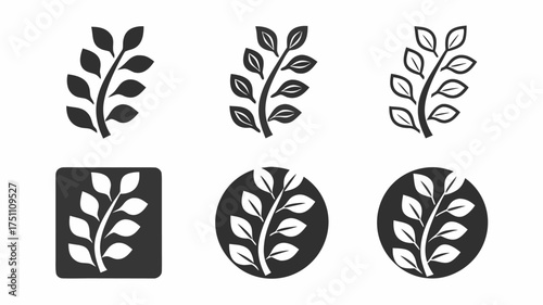 Collection of six stylized plant sprigs in varying forms and graphic representations on a white background | editable eps vectors silhouette