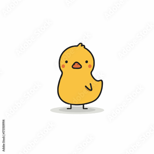 Illustration of a cute yellow chick with red cheeks and black outline