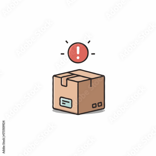 Package delivery problem with exclamation mark above the cardboard box