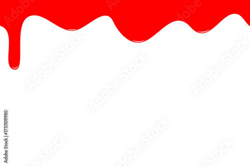 Vibrant red paint drip background with smooth flowing shapes and white space. Ideal for banners, posters, or creative design projects.