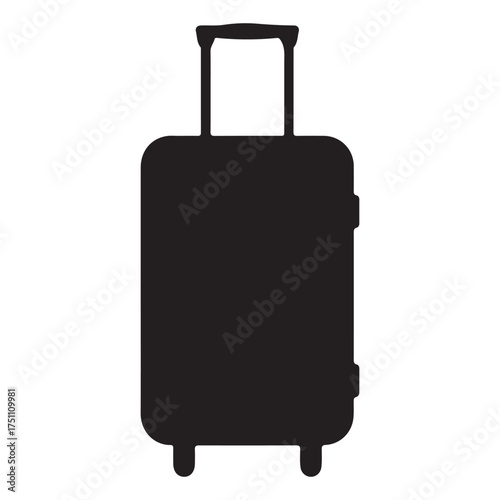 Black suitcase silhouette standing upright symbolizing travel vacation and luggage minimalist design perfect for tourism websites and promotional materials
