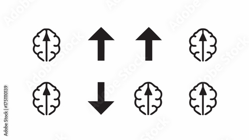Illustration of brains with upward arrows and isolated upward and downward arrows on a white background | editable eps vectors silhouette