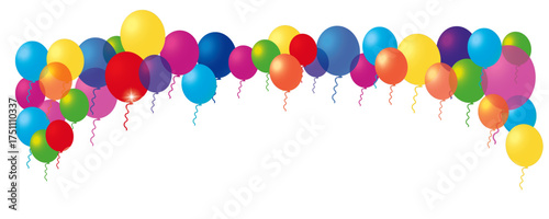 Colorful vector balloons garland border decoration in AI format, festive celebration design for birthday party, wedding, New Year, anniversary and holiday event isolated on transparent background