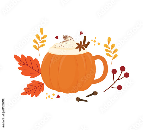 Pumpkin Shaped Mug with Whipped Cream Drink