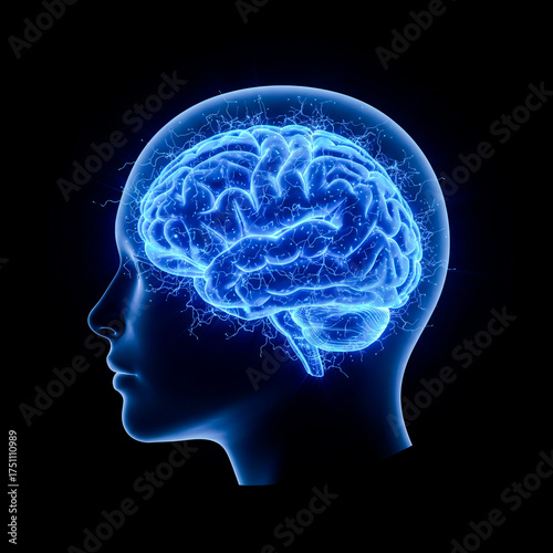 Futuristic Glowing Human Brain Illustration — Neural Network, Medical Technology, and Artificial Intelligence Concept