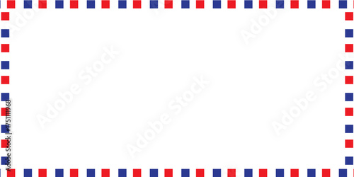 Airmail Envelope frame images with strips. International vintage letter border. Retro air mail postcard with blue and red stripes.  Empty classic postal frame. Vector illustration