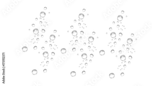 Set of Three Rising Air Bubbles Stream Effect with Realistic Glossy Texture on Transparent Background