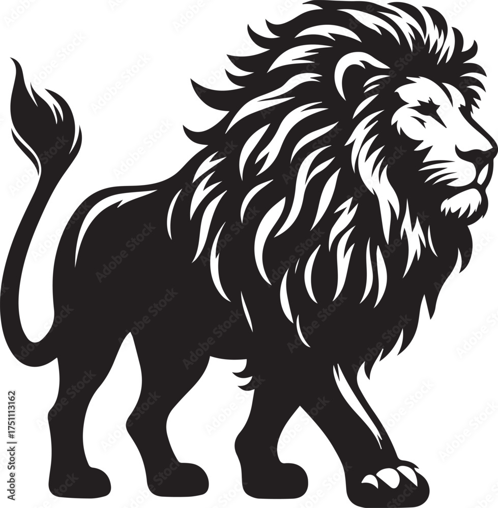 Fototapeta premium Majestic lion in bold black and white, ideal for branding and logo designs, powerful symbol of strength and courage for business and art projects