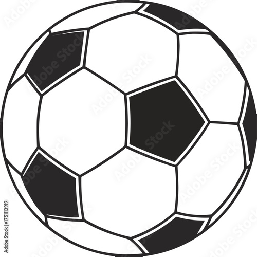 Vector illustration of a soccer ball or football ready for a game or sport, a round black and white sphere object for play.