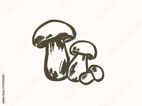 Porcini mushrooms sketch rough ink style vector illustration