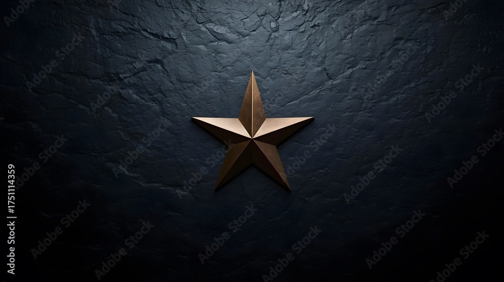 Fototapeta premium A five-pointed star resting on a textured, dark stone surface, creating a dramatic and elegant contrast.