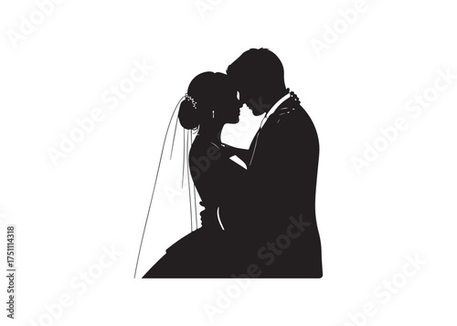 Vector art of silhouette of a bride and groom embracing