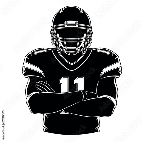 A vector illustration vector art of american football player in uniform with helmet and crossed arms