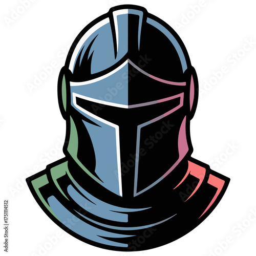 Knightly Visage: A striking illustration of a knight's helmet, rendered in bold colors and strong lines, evokes a sense of medieval valor and timeless protection.