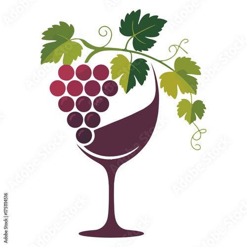 Elegant Wine and Grape illustration: An artistic depiction of a wine glass seamlessly integrated with a bunch of grapes, creating a symbol of winemaking heritage and the enjoyment of fine wine.
