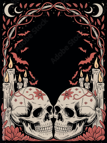 Gothic Skull and Candles Halloween Border Design