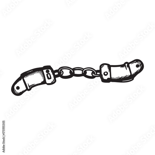 Handcuffs Illustration Isolated on White Background Security and Criminal Justice Concept Simple Black and White Drawing Style