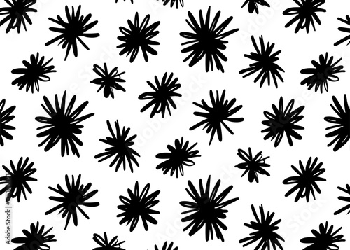 Brush flower vector seamless pattern. Hand drawn botanical ink illustration with floral motifs like chamomile or daisy. Perfect for fabric, wrapping paper, wallpaper, and decorative design projects.