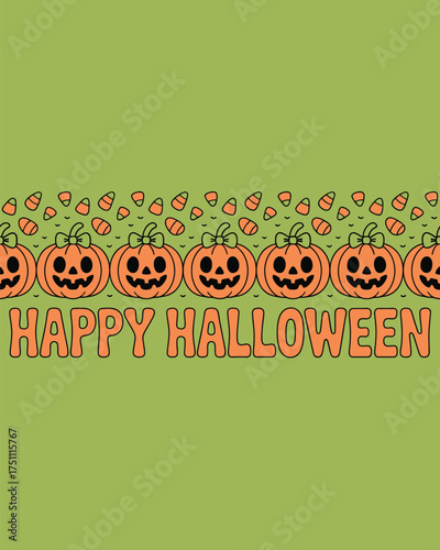 Happy Halloween Banner with Pumpkins and Candy Corn Design