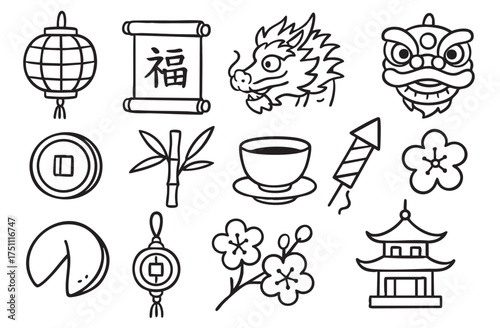Traditional chinese new year knot design with lanterns and floral patterns 
