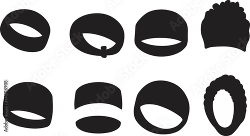 Headwear and hair covering silhouettes collection, cultural fashion accessories vector artwork, stylish design illustration, abstract head shapes, cad drawing flat vector illustration