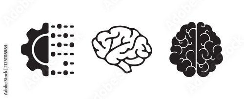 Artificial Intelligence, Neural Network, and Data Processing Icons Vector
