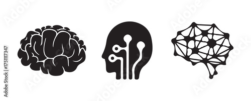 Machine Learning, Neural Network, and Blockchain Technology Icons