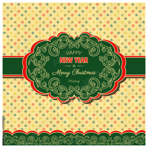 Retro Holiday Greeting Template with Floral Scrollwork and Snowflakes