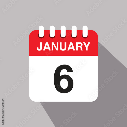 6 january calendar date icon. vector illustration with shadow design.