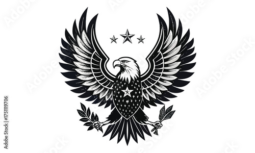 Black and White American Bald Eagle Illustrations – Powerful Symbol of Freedom and Strength