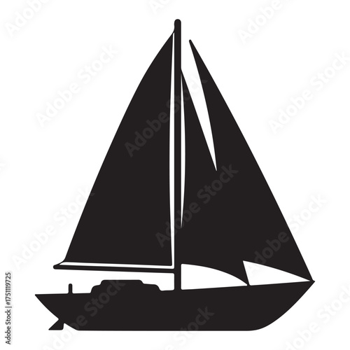 Sailboat silhouette on a white background representing nautical adventure and maritime transport with minimalist design