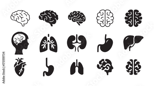 Mind, Brain, and Neuron Symbol Set – Psychology and Thinking