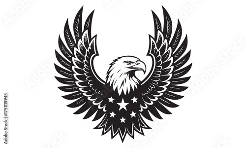 Black and White American Bald Eagle Illustrations – Powerful Symbol of Freedom and Strength