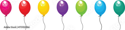 Vibrant Multi color Balloons Line – Party Celebration Decoration Isolated on White