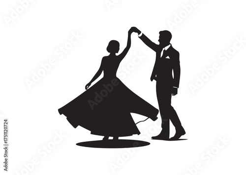 Vector art of silhouette of a couple dancing in black color