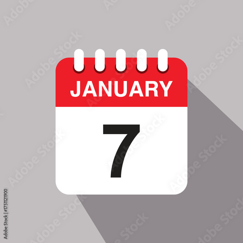 7 january calendar date icon. vector illustration with shadow design.