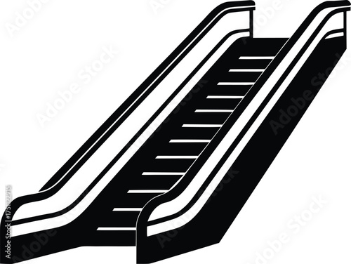 escalator travel stairway icon silhouette vector illustration, pedestrian mover