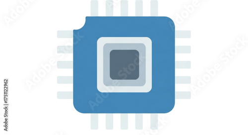 Illustration of a blue computer chip, representing technology, electronics, and data processing
