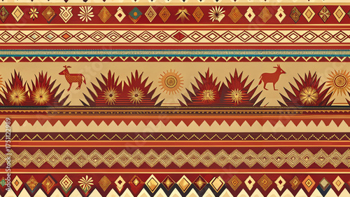 Andean Alpaca Stripe Seamless Pattern, Peruvian Geometric Textile Border, Inca Boho Ethnic Repeat in Terracotta Ochre and Gold South American Folk Art Design